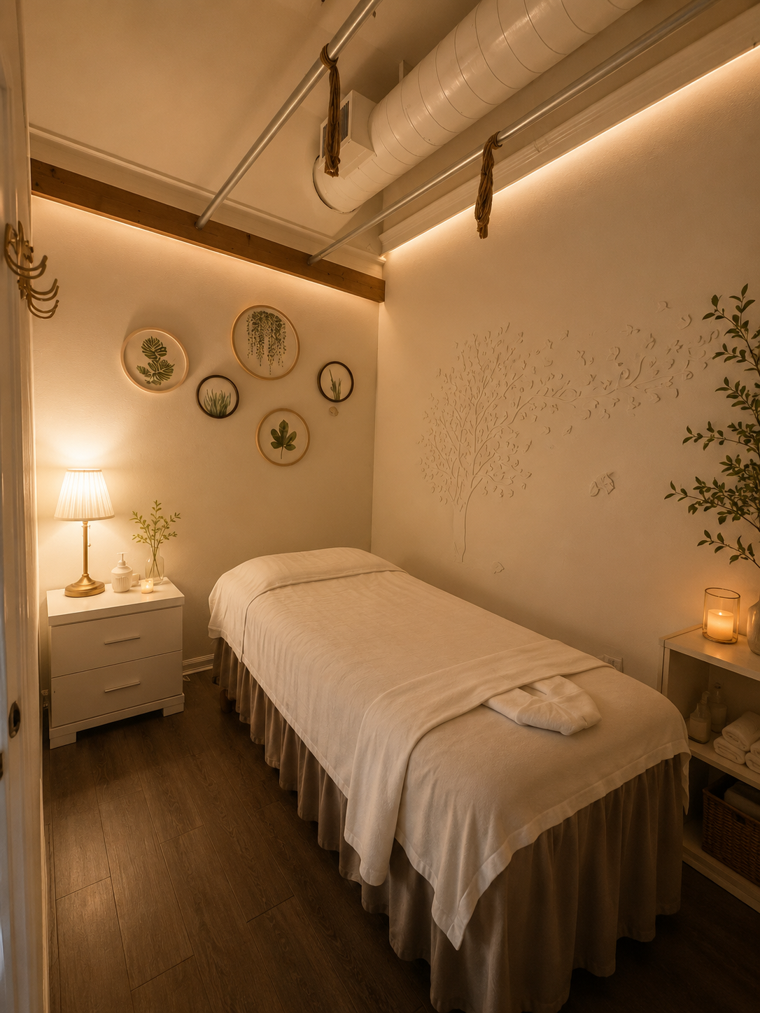A warm private treatment room at Harmony East