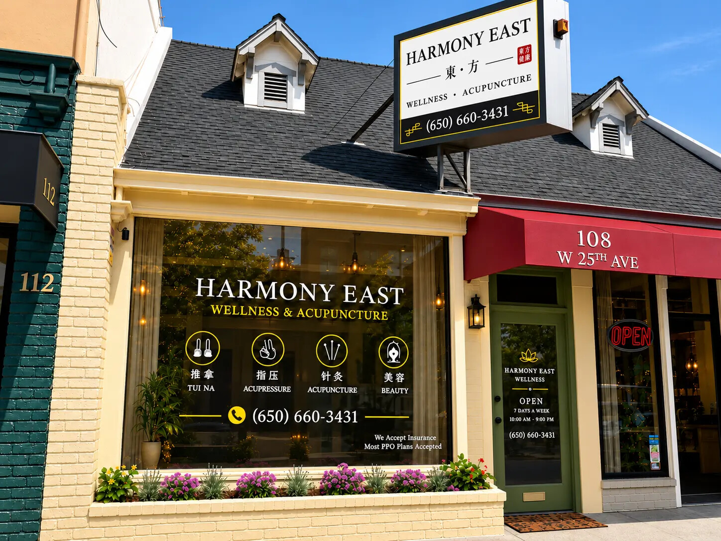 The main entrance of Harmony East Wellness and Acupuncture