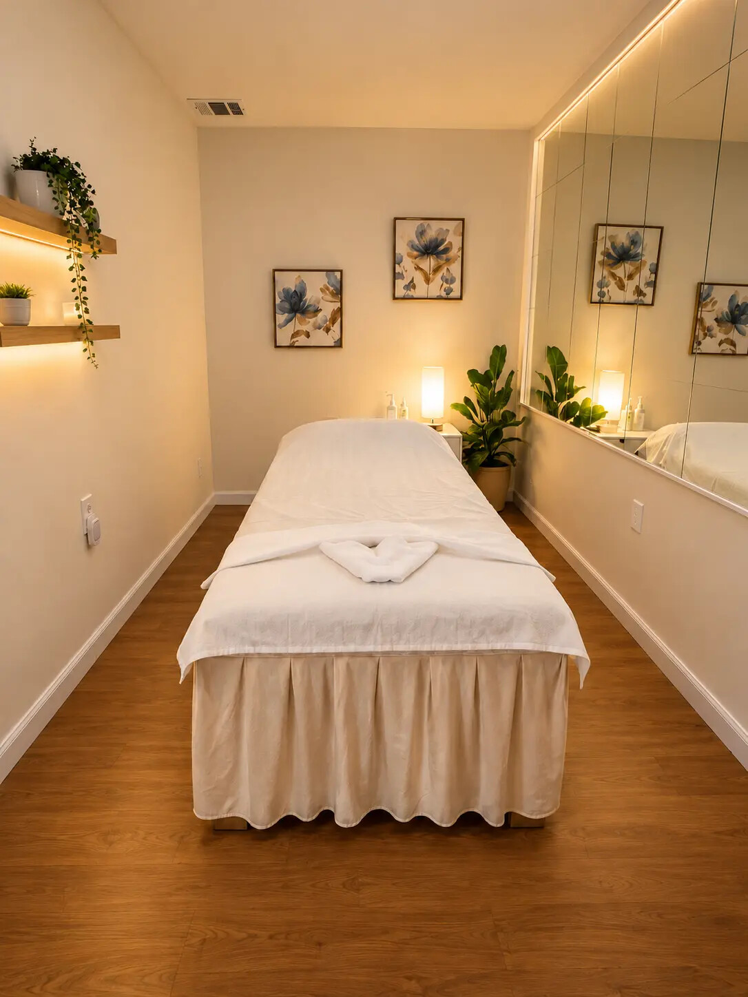 A second private treatment room with soft lighting and natural details